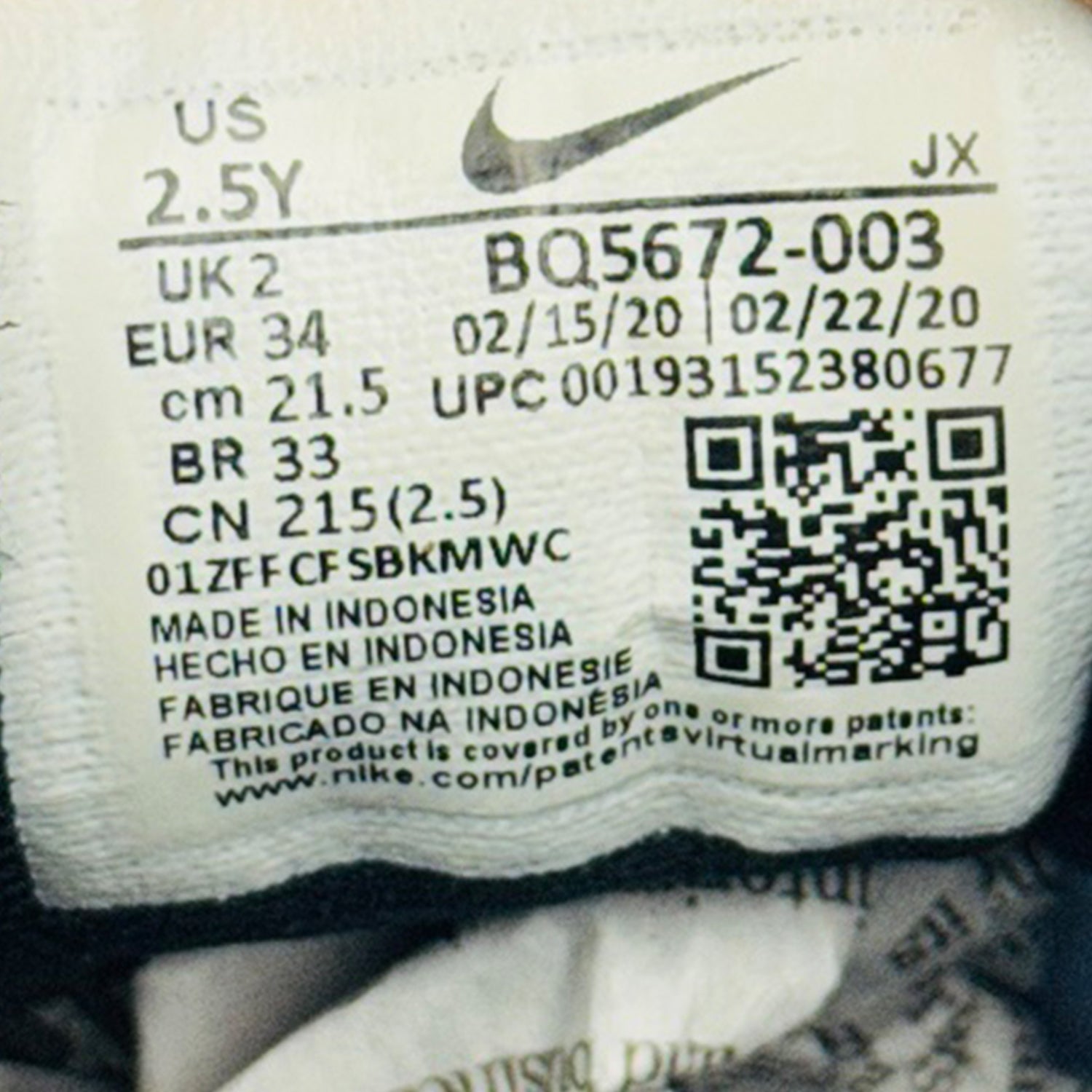 Inside size, code, made printing image of Nike Kid's Revolution 5 Shoes (Size 34) - BQ5672-003