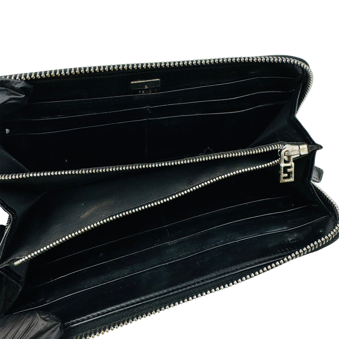 Fendi FF Embossed Black Leather Continental Wallet