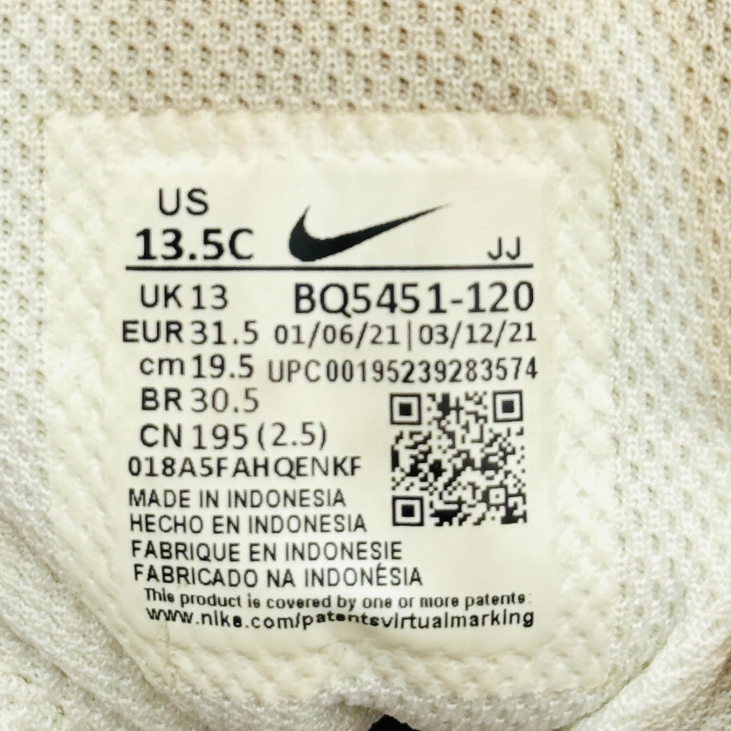 Inside Made, Size, Code printing image of Nike Court Borough Low 2 Shoes (Size 31.5) - BQ5451-120
