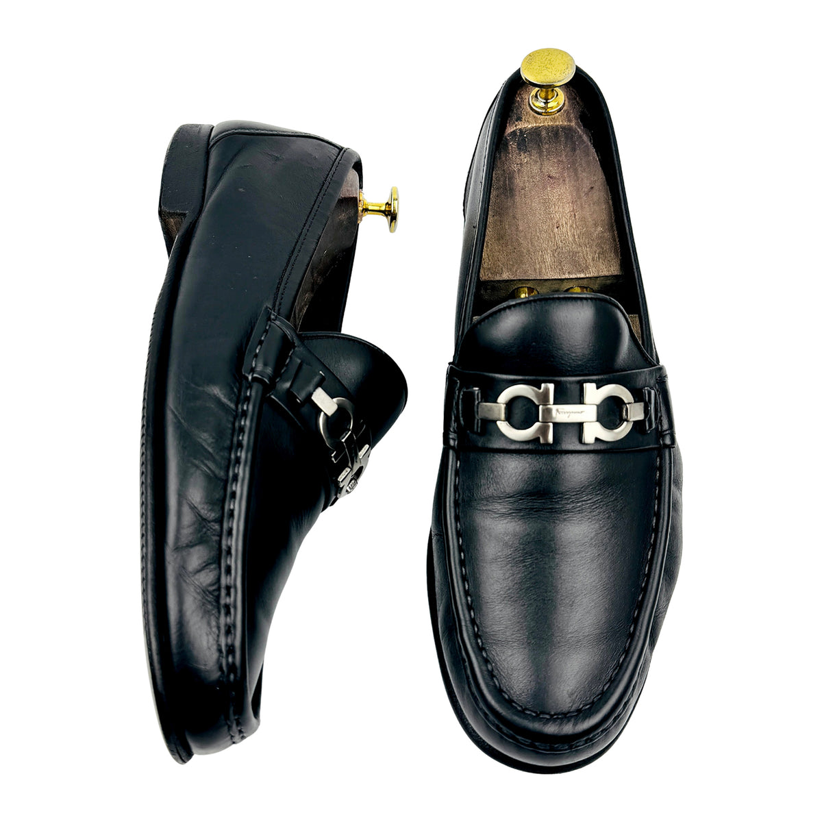 Salvatore Ferragamo Gancini Bit Black Leather Loafers (Size 43)