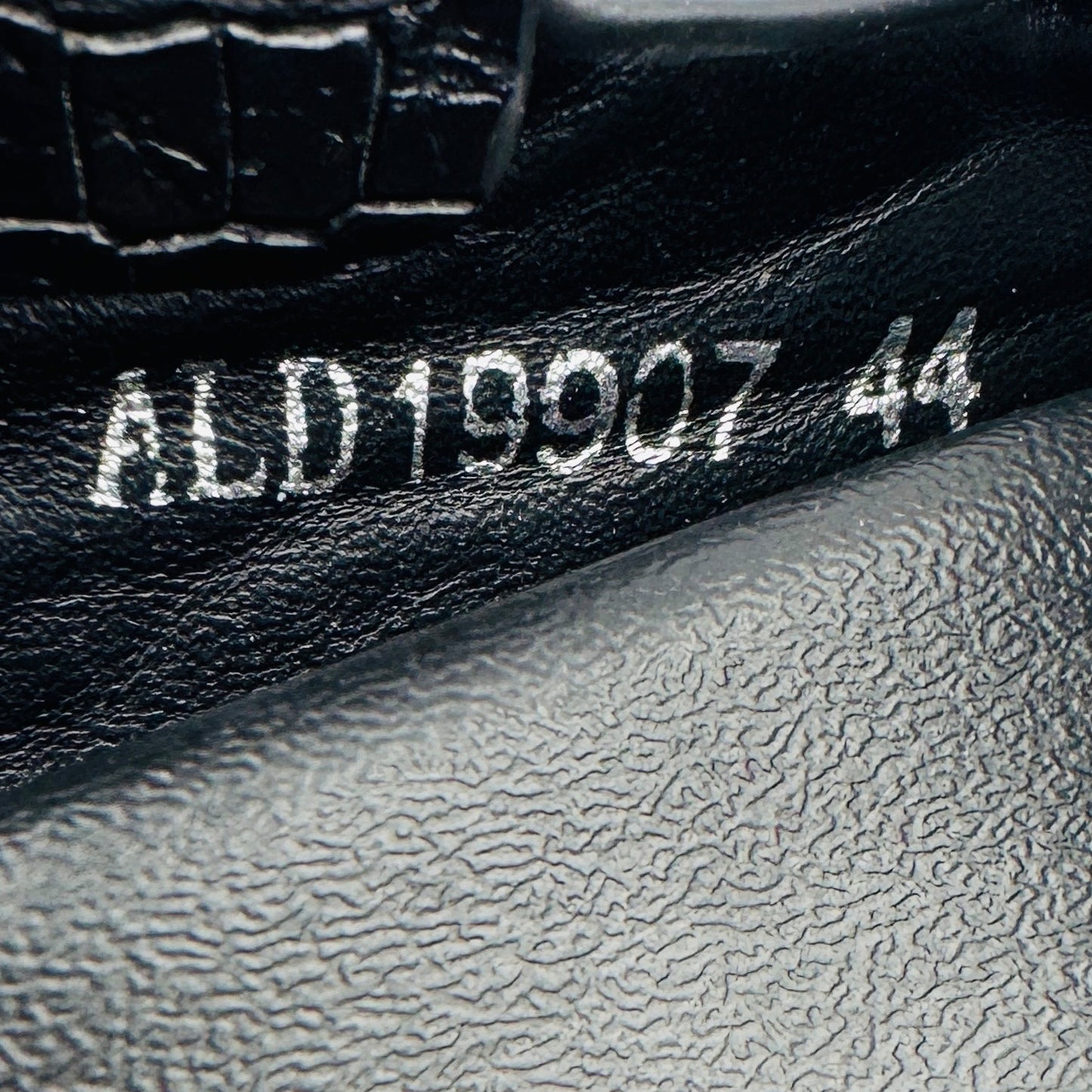 1st Step Croc-Embossed Black Leather Slides (Size 43/44)