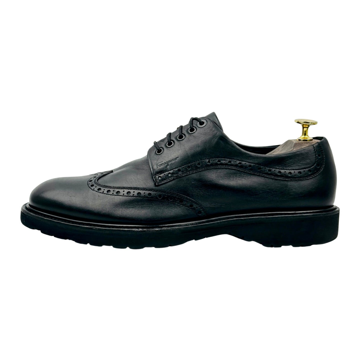 Salvatore Ferragamo Black Wingtip Derby Shoes (Size 42.5)