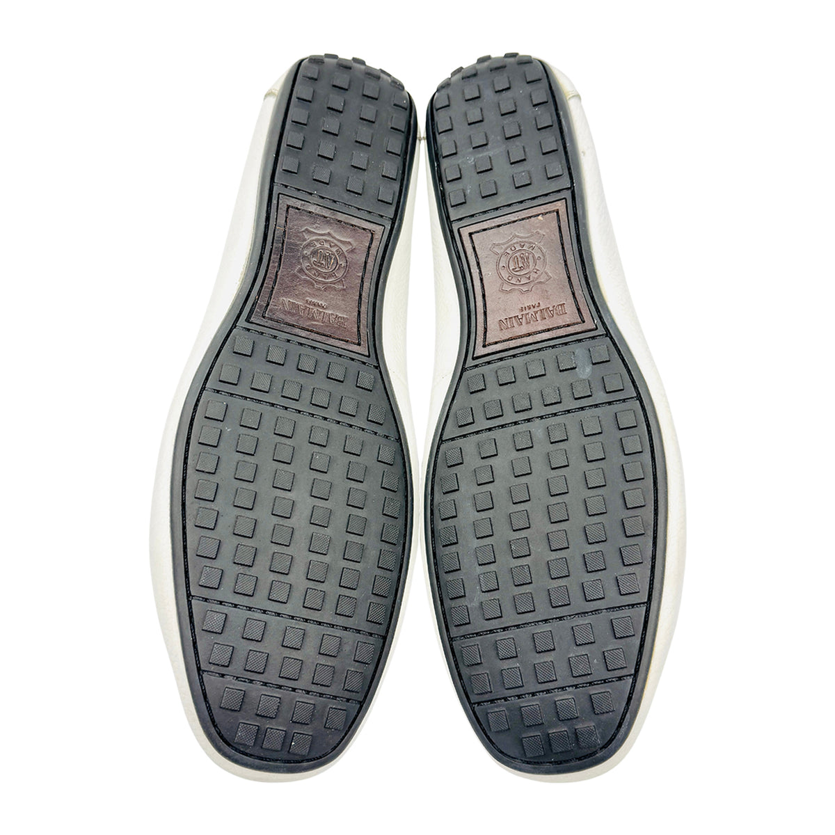 Balmain White Pebbled Leather Driving Loafers (Size 44)
