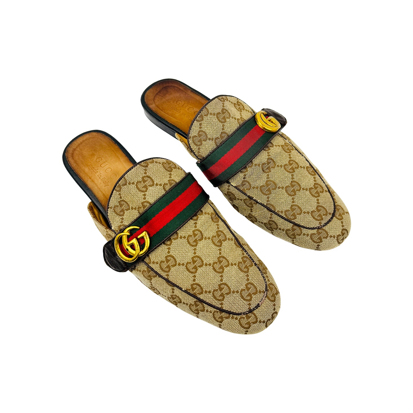 Gucci Princetown Beige GG Canvas Mules (Size 42)
