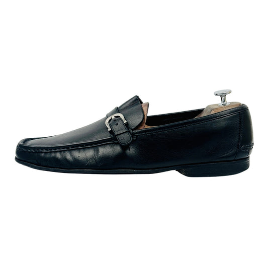 Salvatore Ferragamo Black Leather Buckle Loafers (Size 44)