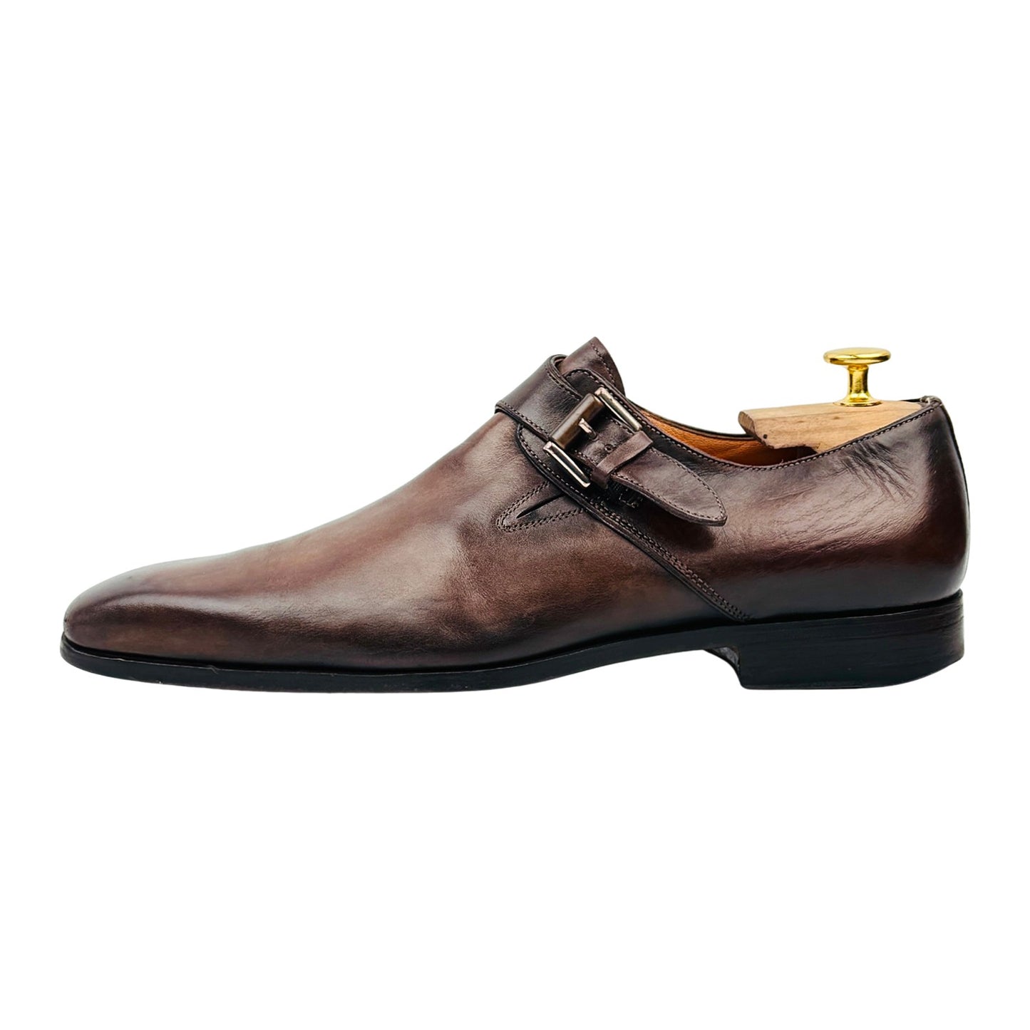 Santoni Men's Brown Leather Monk Strap Shoes (Size 42)