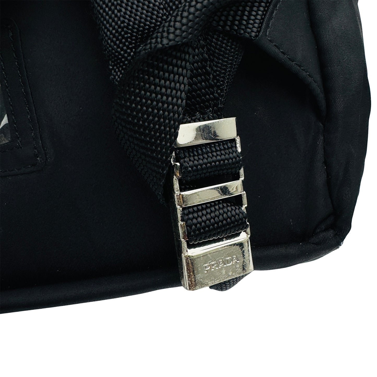 Prada Black Tessuto Nylon Double Buckle Backpack