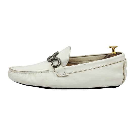 Roberto Cavalli Snake-Bit White Leather Loafers (Size 42.5)