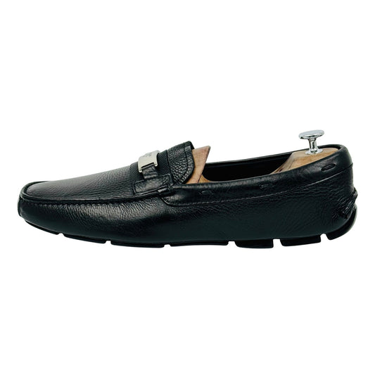 Prada Men's Black Grained Leather Loafers (Size 44)