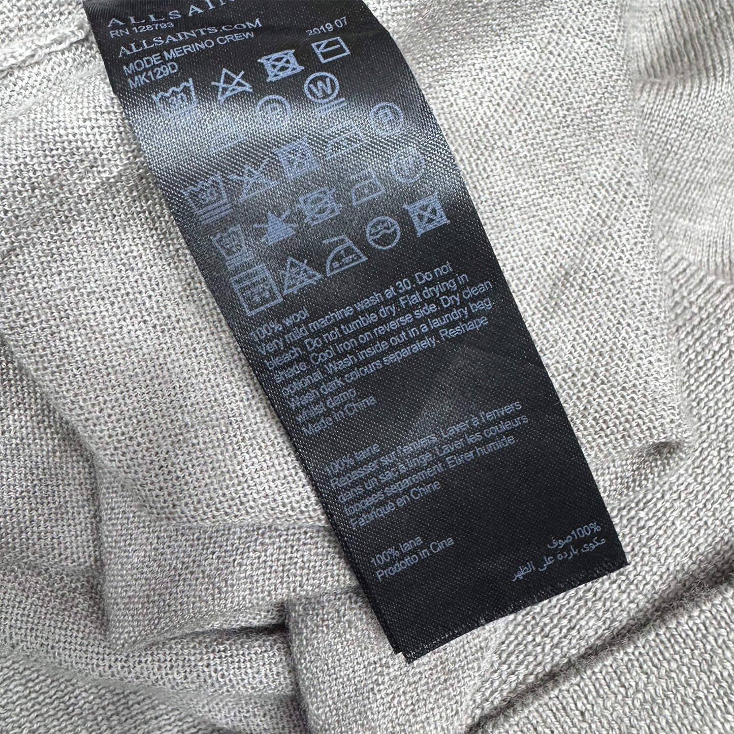 AllSaints Mode Merino Crew Neck Light Grey Sweater (Size Small)