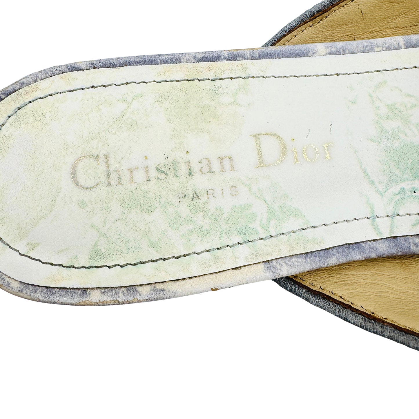Christian Dior Dway 'Stone Grey' Embroidered Cotton Mules (Size 38)