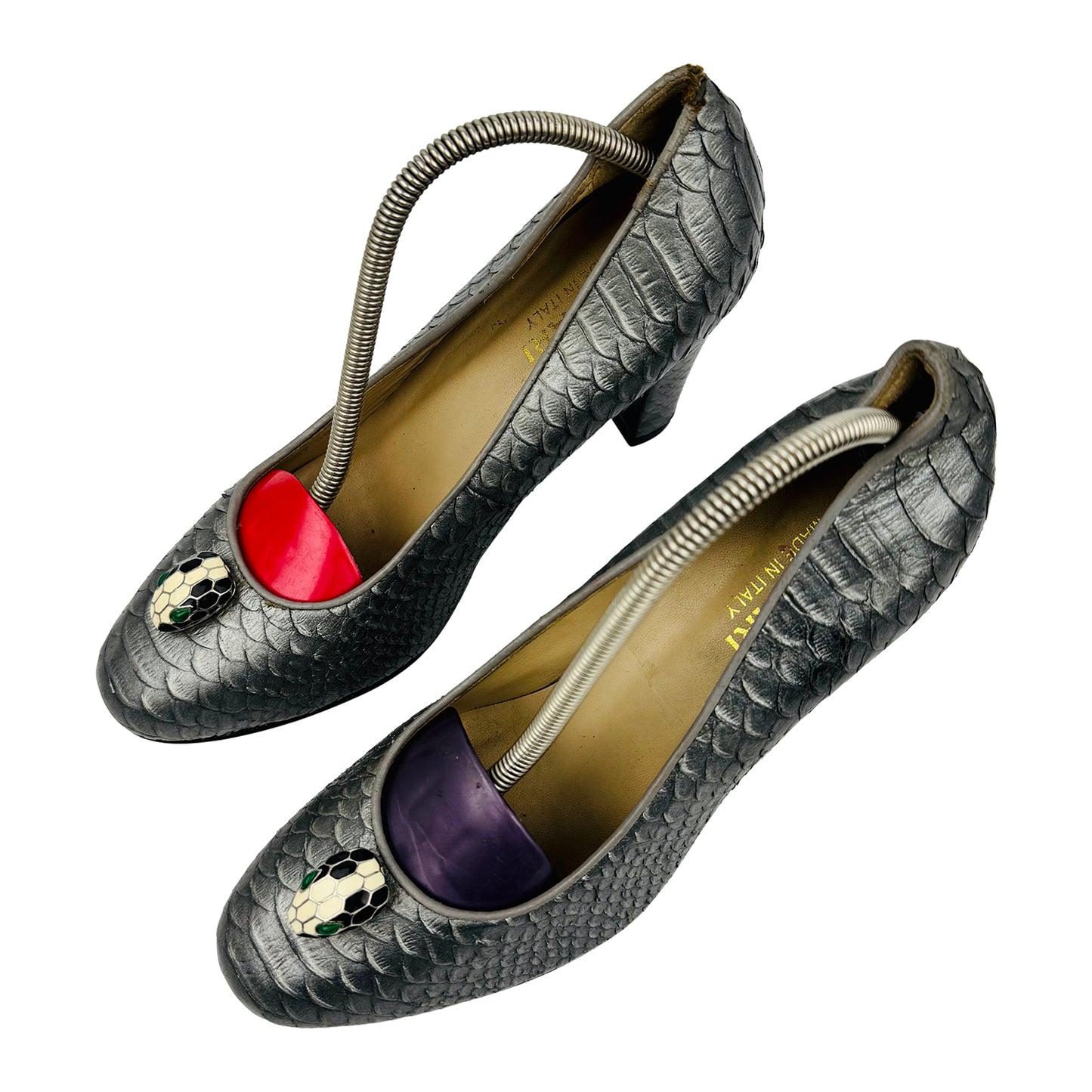 Bvlgari Women's Silver Snakeskin Leather Heels (Size 39)