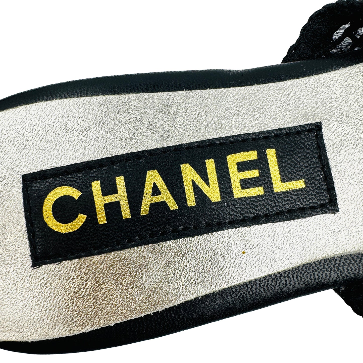 Chanel Black Crochet Knit CC Logo Sandal Slides (Size 37)