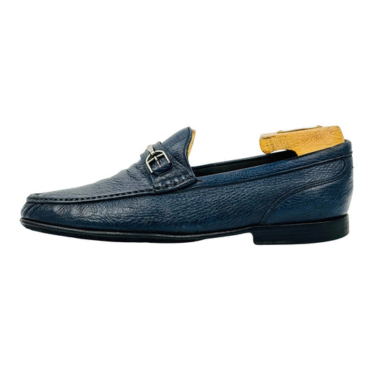 Bally Men's Blue Pebbled Leather Swiss Made Loafers (Size 42)