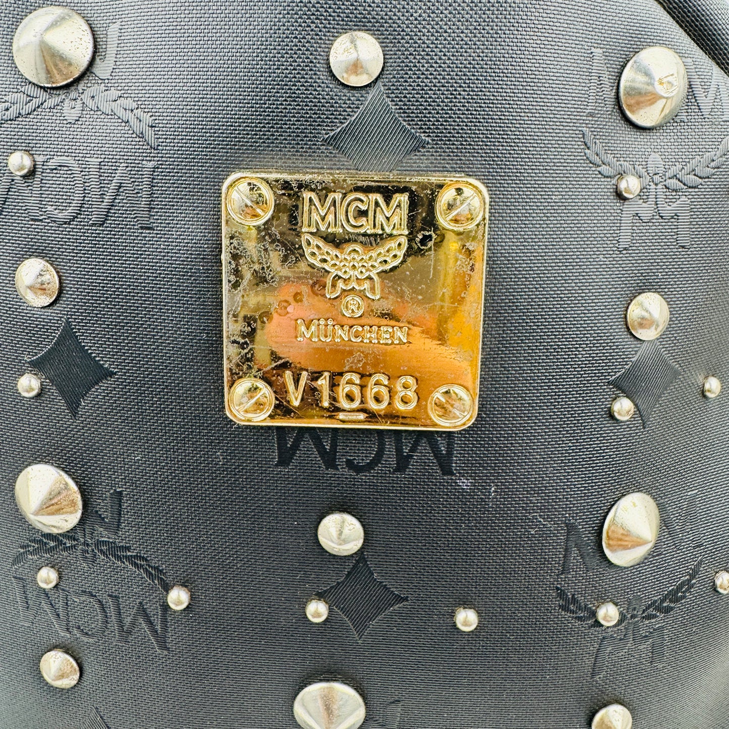 MCM Stark Black Visetos Mixed Studded Backpack
