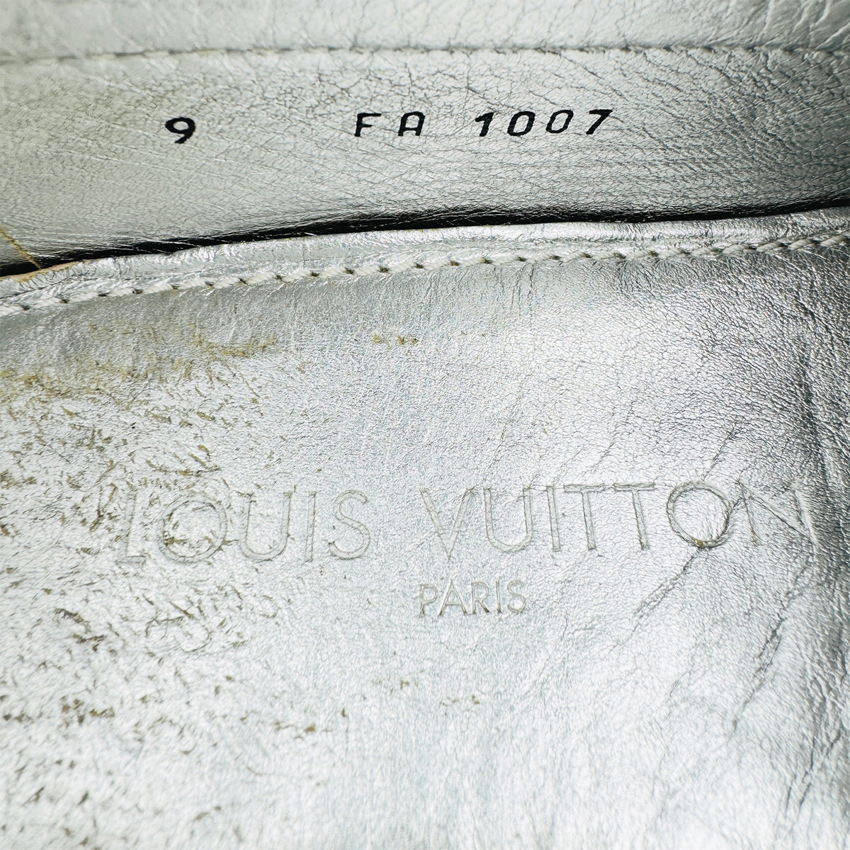 Louis Vuitton Monte Carlo Metallic Silver Leather Loafers (Size 43/43.5)