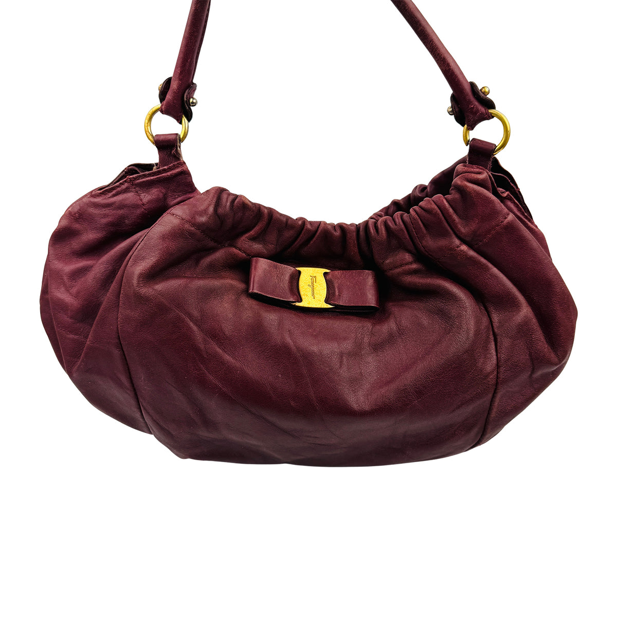Salvatore Ferragamo Vara Bow Pleated Slouchy Hobo Bag