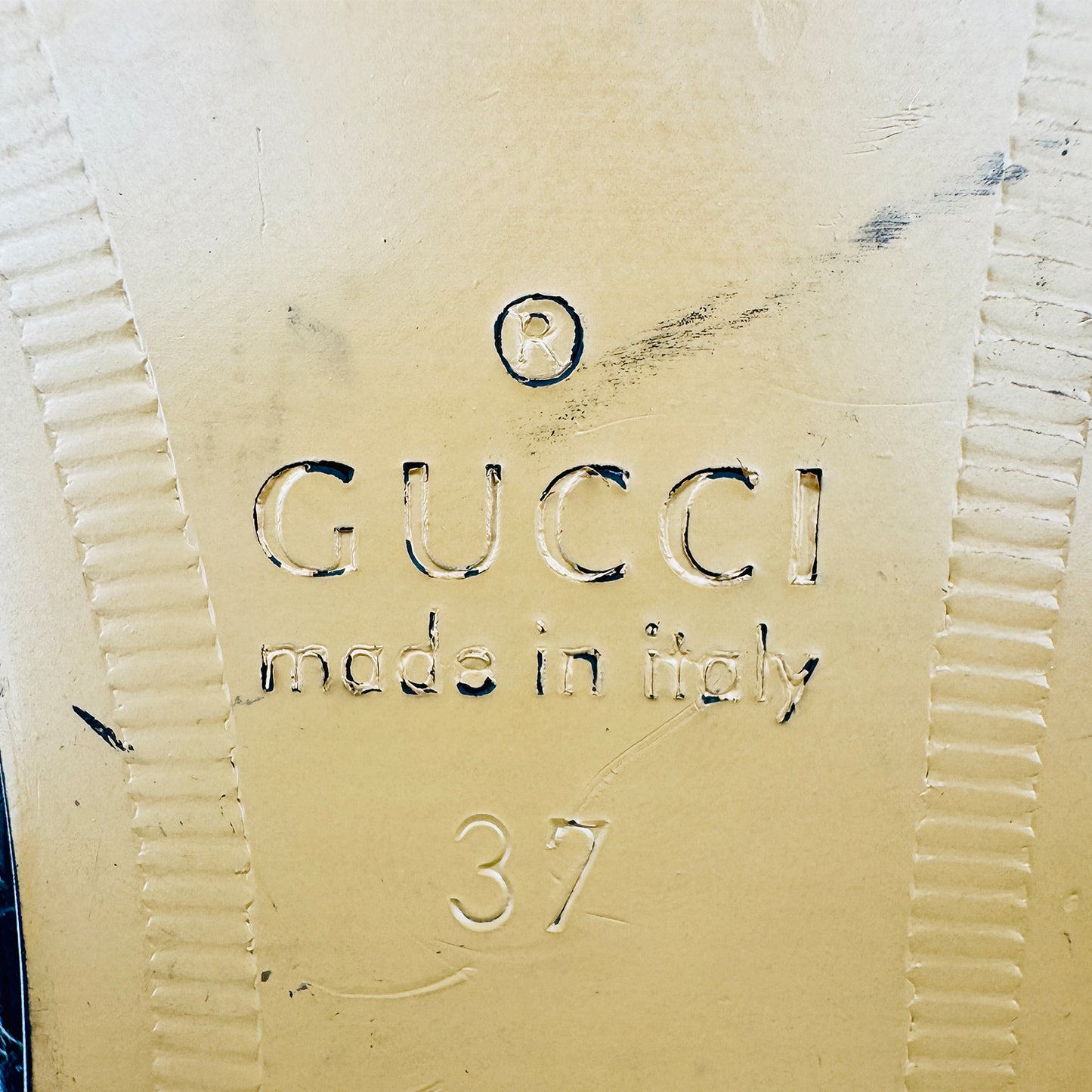 Gucci Croc Embossed Leather Horsebit Loafers (Size 37)