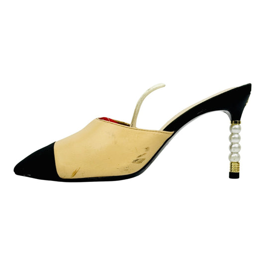 Chanel Women's 'Beige Black' Heel Mules (Size 37)