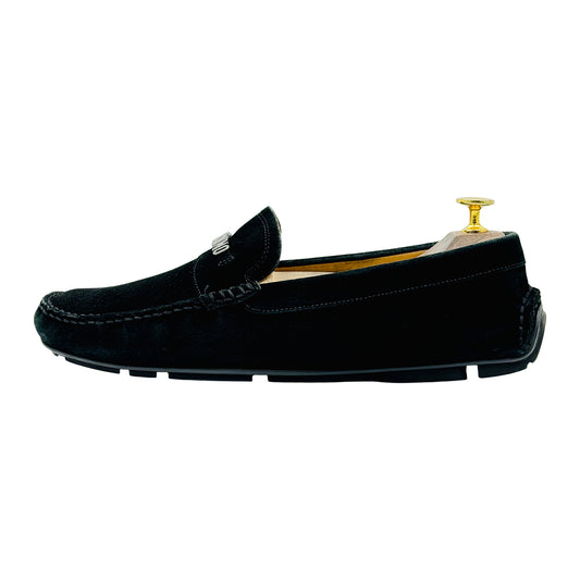 Moschino Men's Logo Detail Black Suede Loafers (Size 42/42.5)