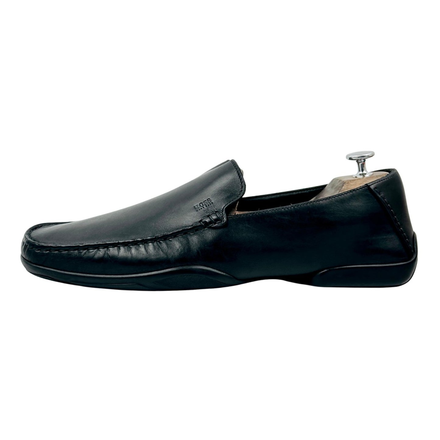 Hugo Boss Men's Black Leather Driving Loafers (Size 44)