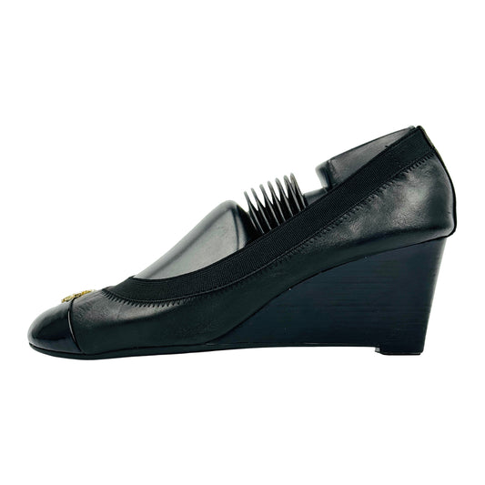 Tory Burch Jolie Black Leather Wedge Pumps (Size 39)