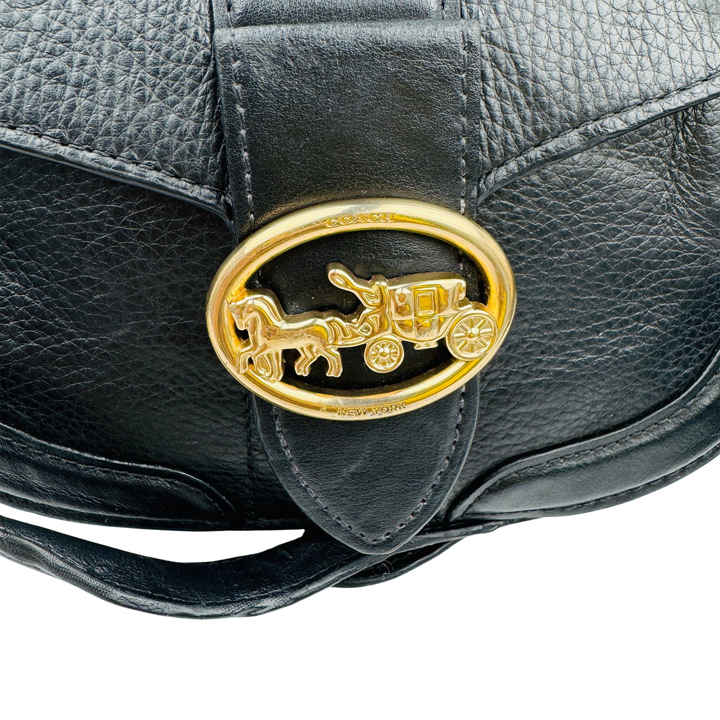 Coach Georgie Black Pebbled Leather Saddle Bag - C3241