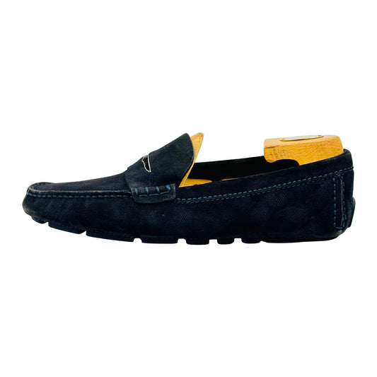 Louis Vuitton Men's Navy Damier Embossed Loafer (Size 42/42.5)