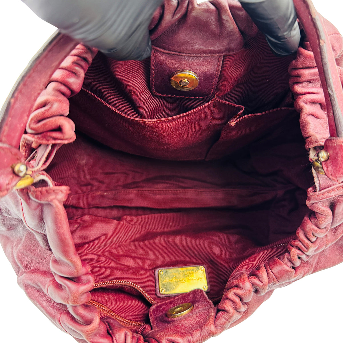 Salvatore Ferragamo Vara Bow Pleated Slouchy Hobo Bag
