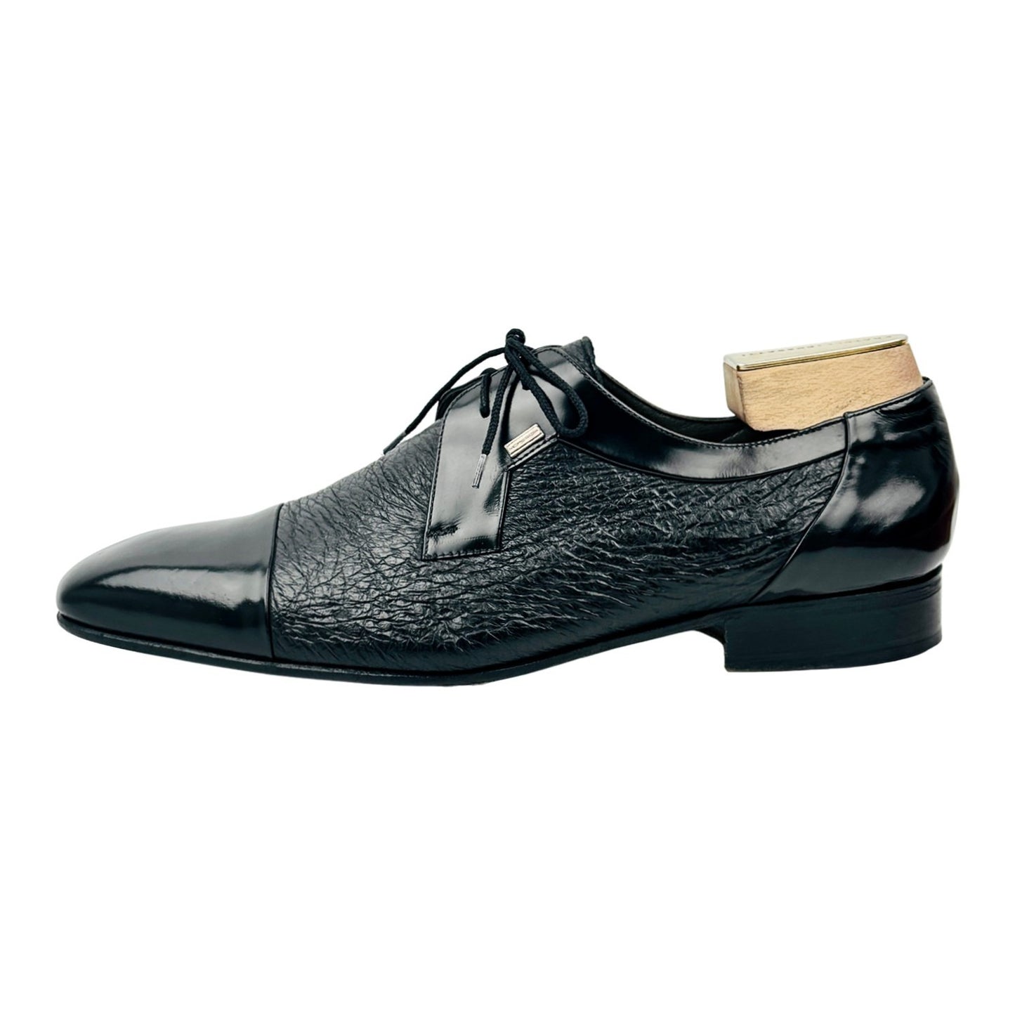 Moreschi Black Textured Leather Derby Shoes (Size 45)