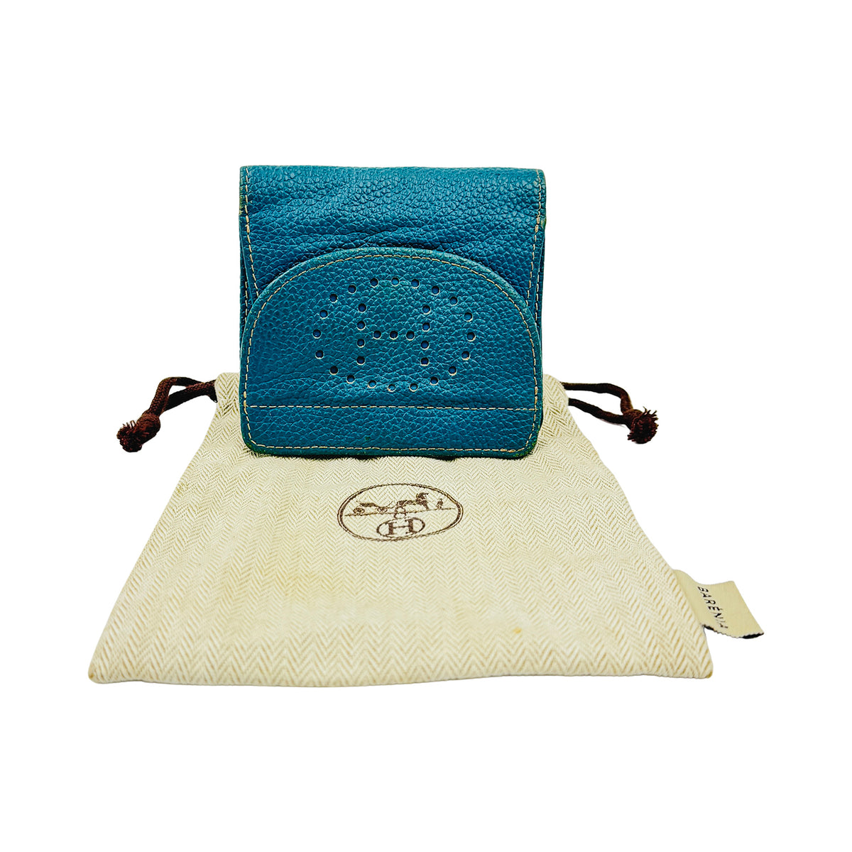 Hermes Evelyne Compact Teal Blue Leather Wallet