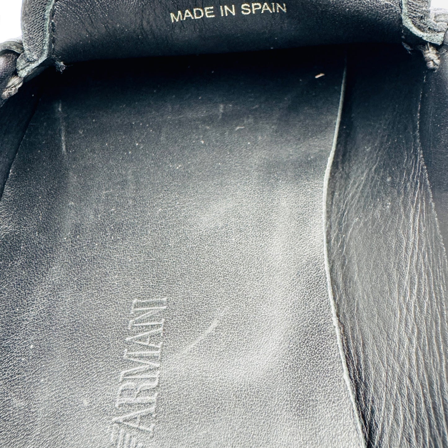 Inside Sole Brand printing image of Emporio Armani Men's Black Textured Loafers (Size 42.5/43) - X4B064