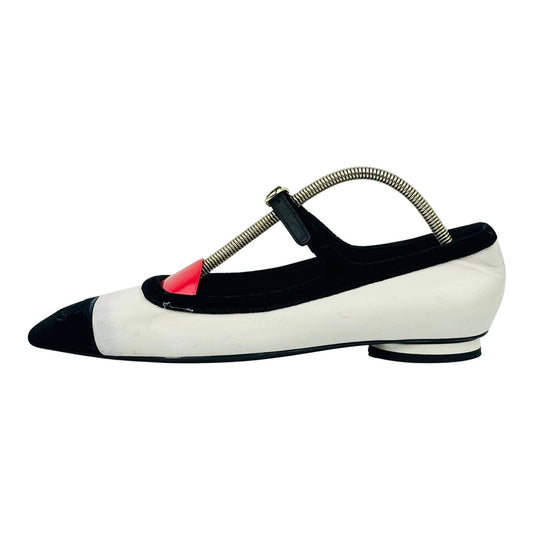 Chanel Mary Jane Black White Ballet Flats (Size 36)
