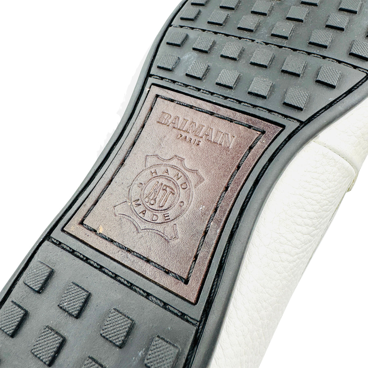 Balmain White Pebbled Leather Driving Loafers (Size 44)