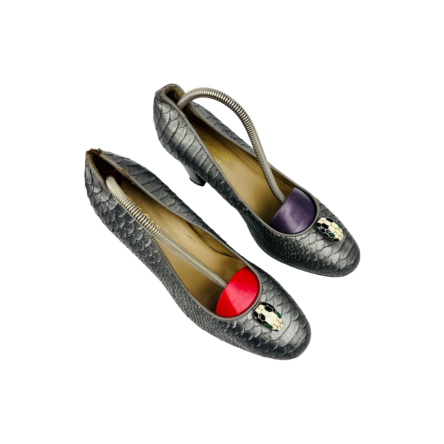 Bvlgari Women's Silver Snakeskin Leather Heels (Size 39)