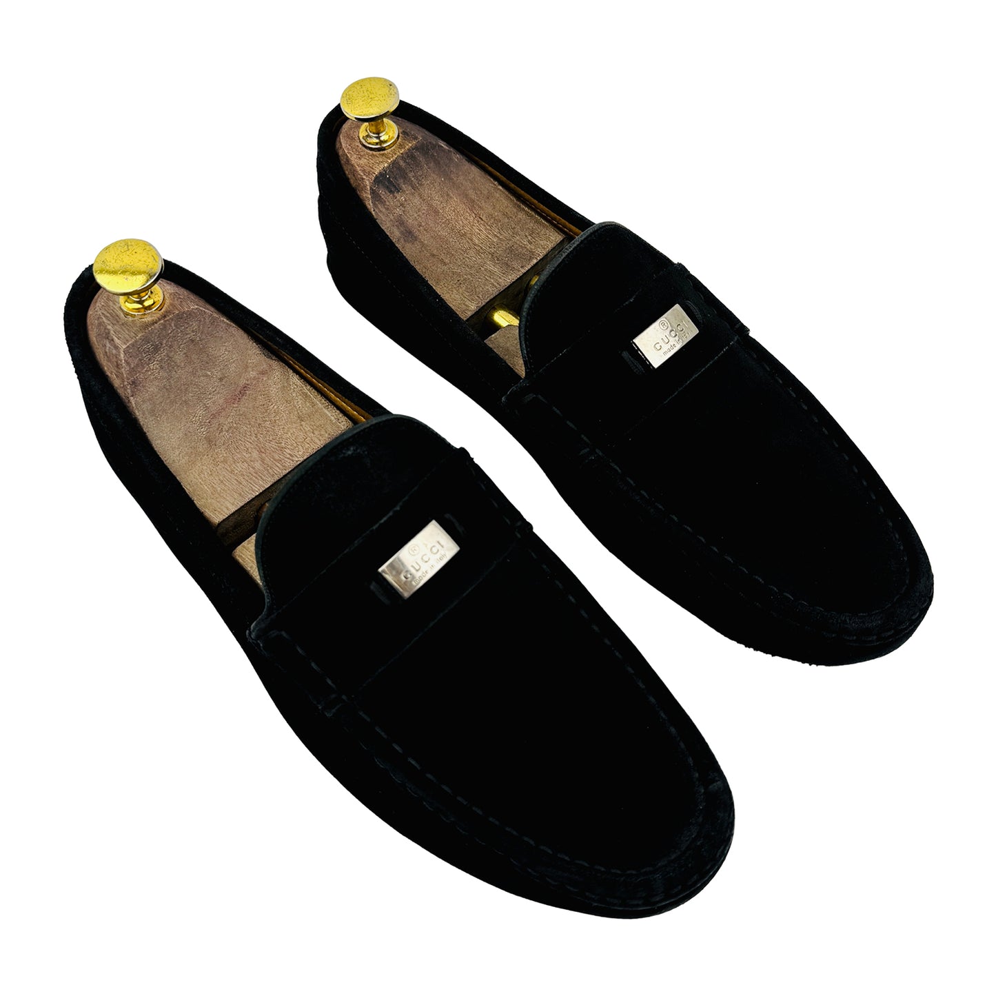 Gucci Logo Plaque Black Suede Loafers (Size 42.5)