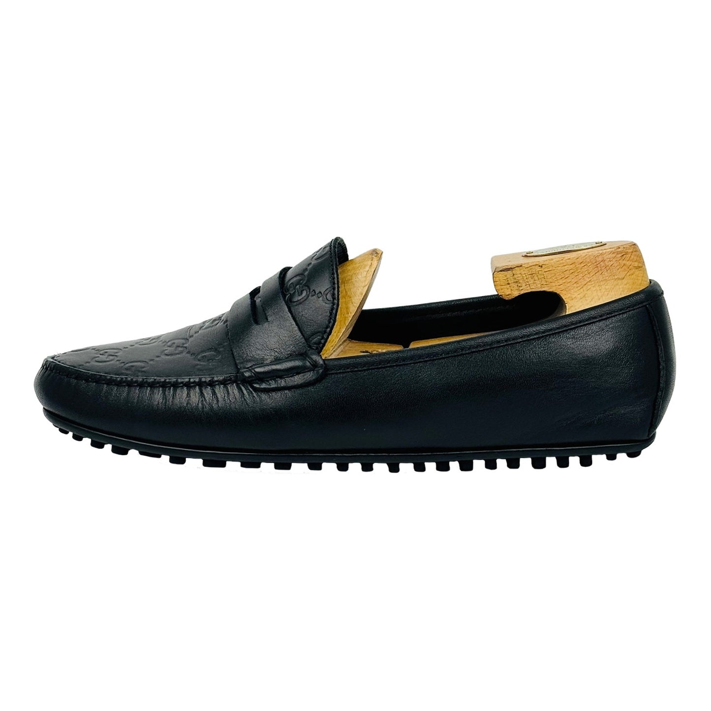 Gucci Men's Black GG Embossed Leather Loafers (Size 43) - 431063