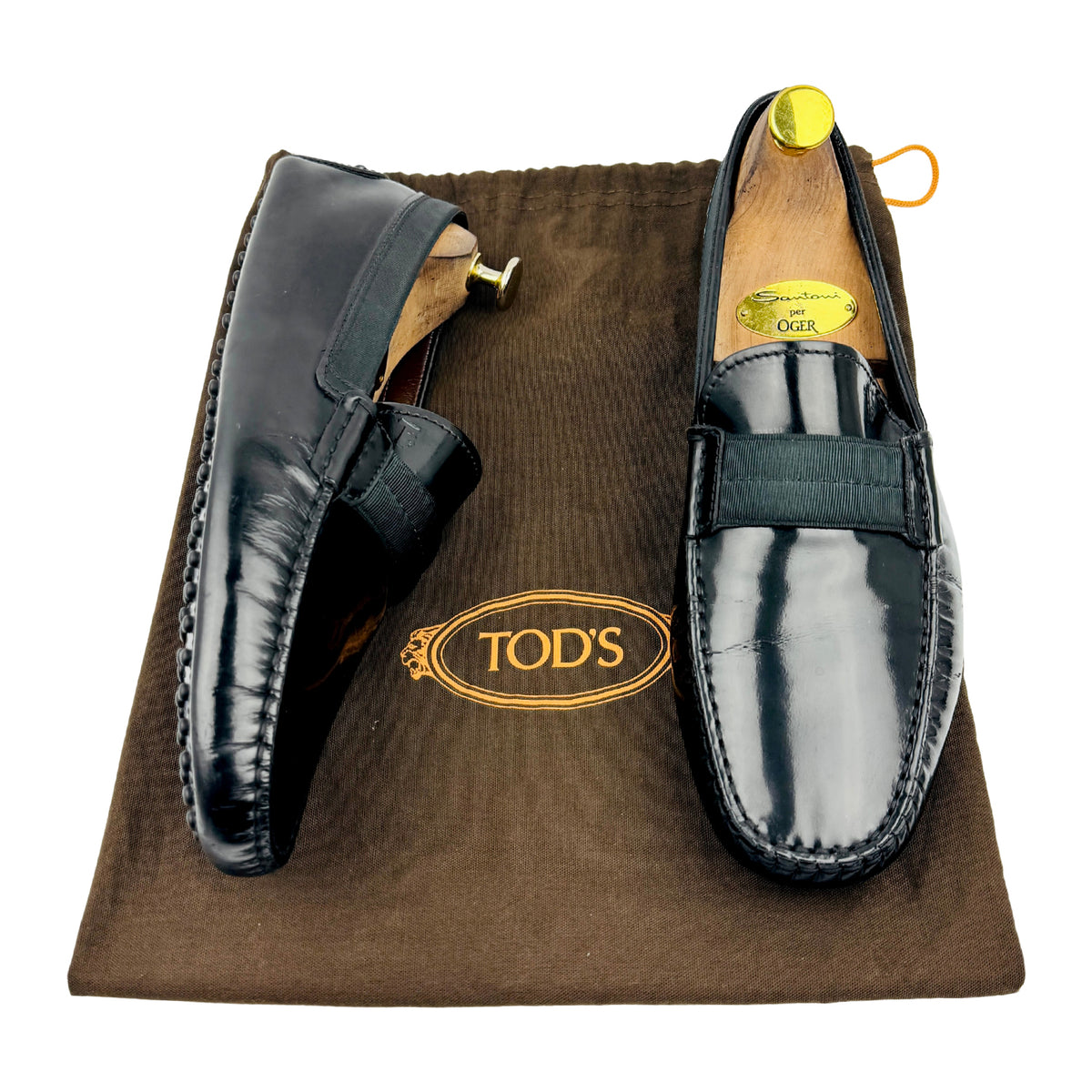 Tod's Men's Black Leather Elastic Vamp Italian Loafers (Size 42.5)