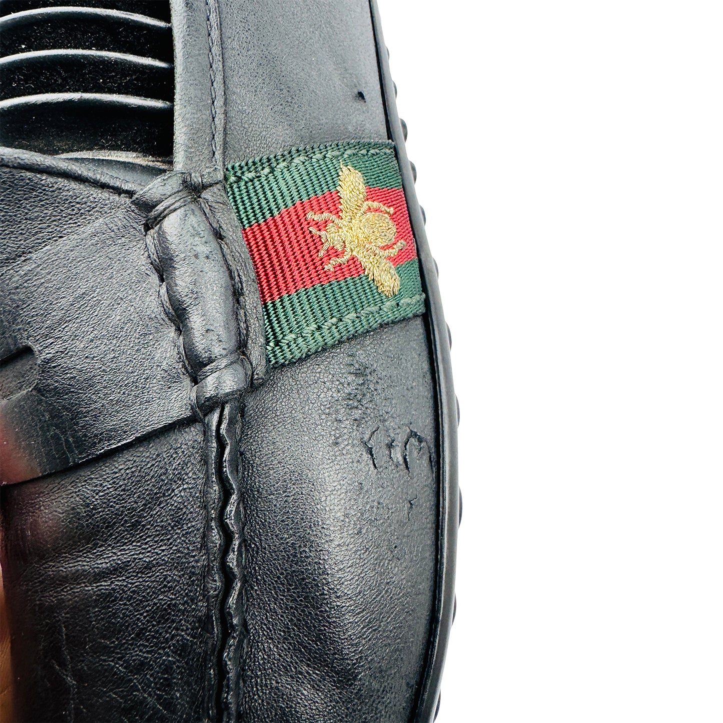 Skip ----- Gucci Web Bee Driving Loafers (Size 39/39.5) - 407635