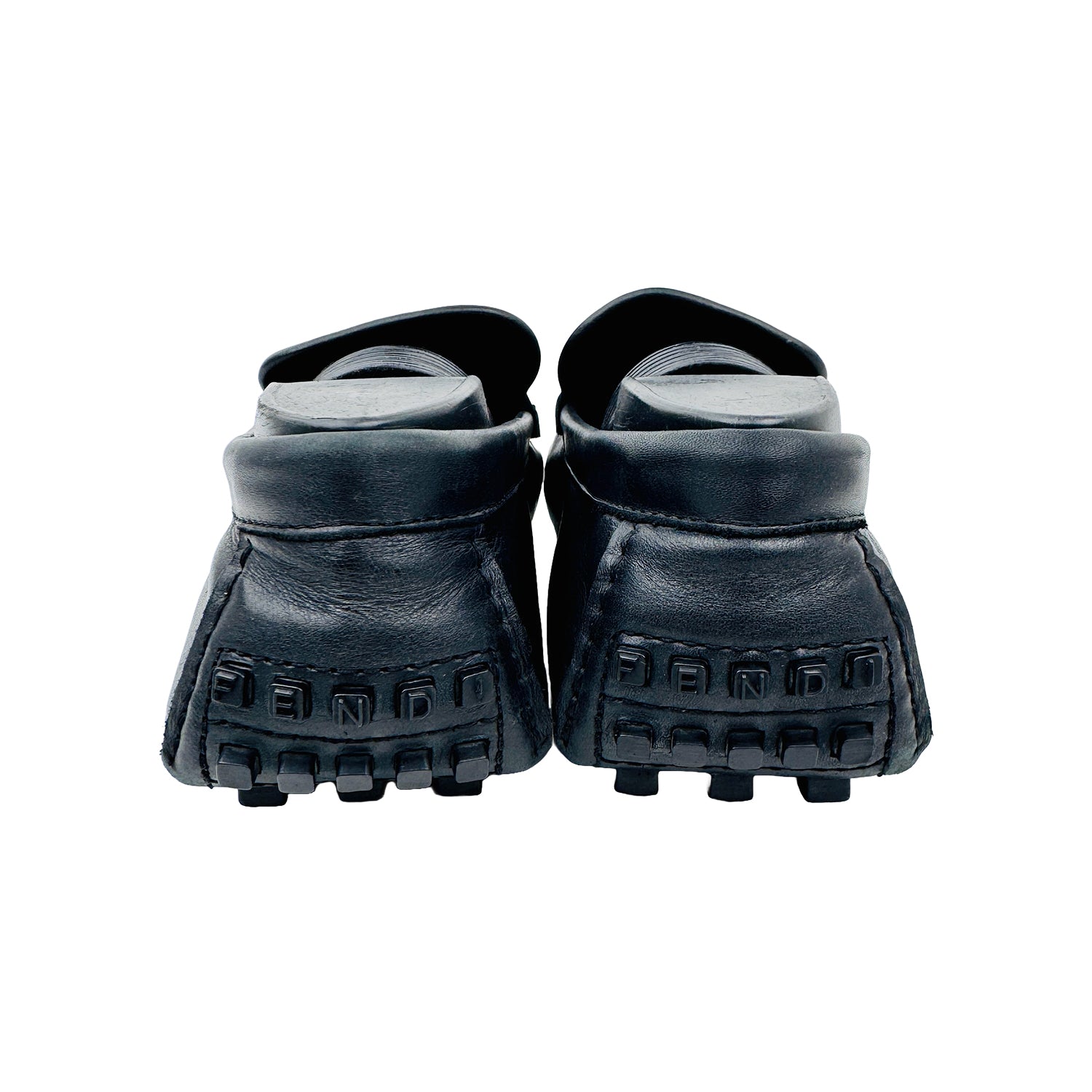 Back Side image of Fendi Men's Black Leather Loafers (Size 40/40.5)