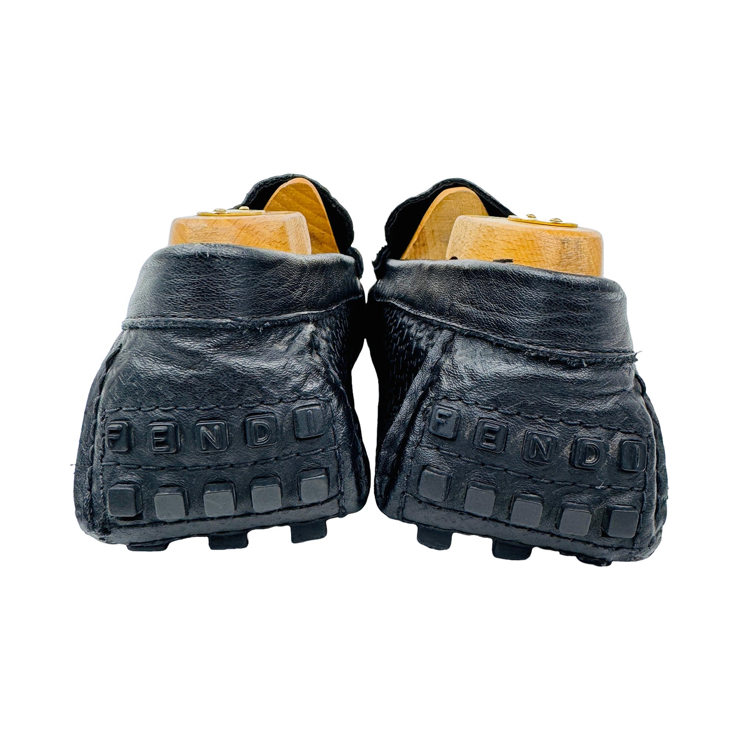 Back image of Fendi Men's Black Leather Loafer Shoes