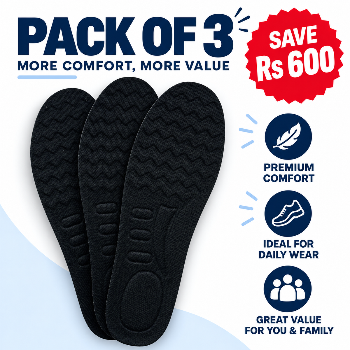 Breathable Latex Comfort Insole - White/Black