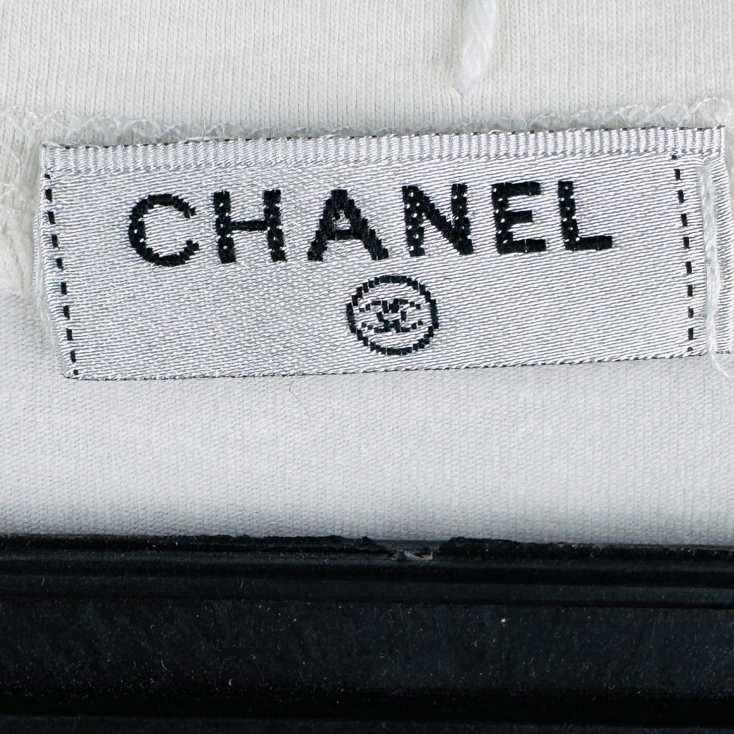 Chanel Black CC Ribbon Print White T-Shirt (Size Men:Medium/Women:Large)