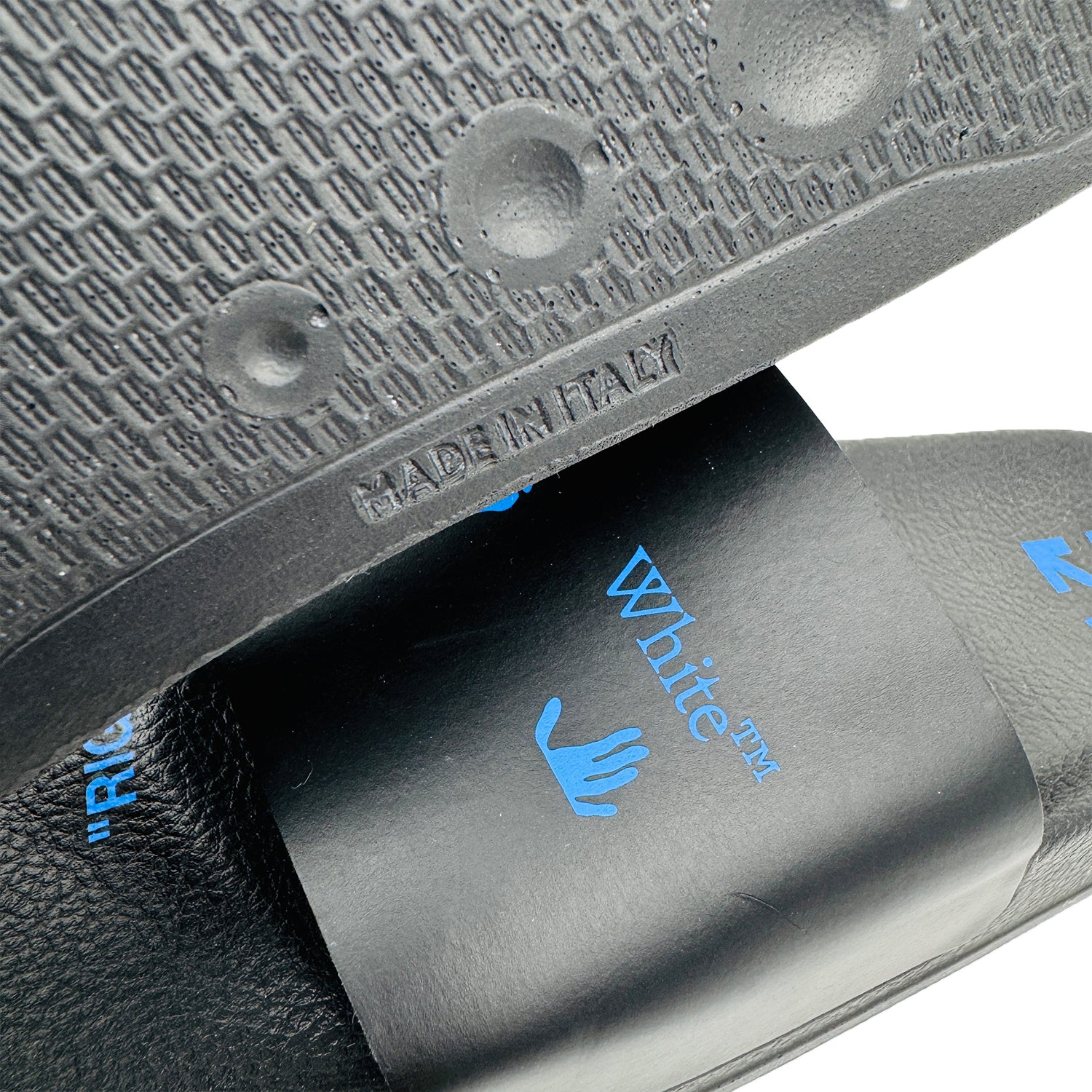 Closeup image of Off-White Black Logo Slides (Size 40/41) OMIC001R21MAT0011045