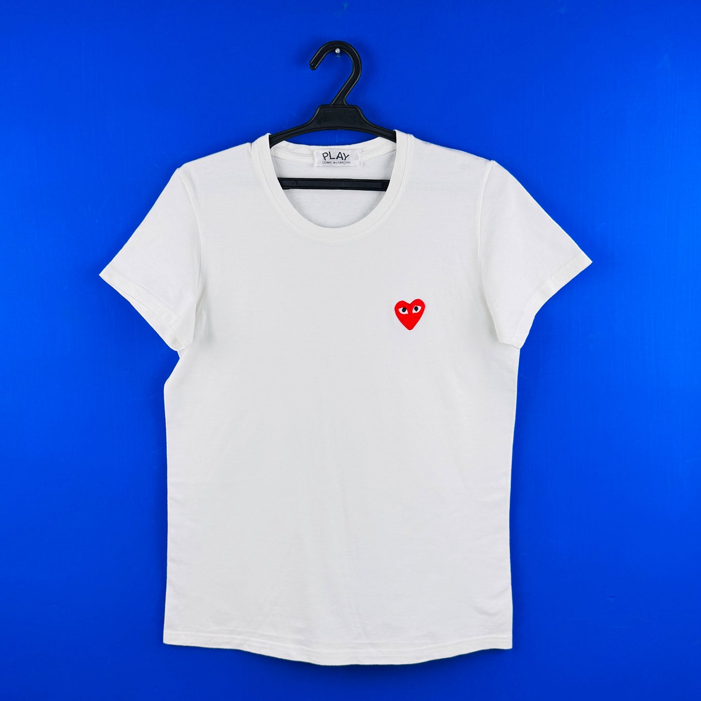 Comme des Garcons Play Men's DBL Red Heart White T-Shirt (Size Small)