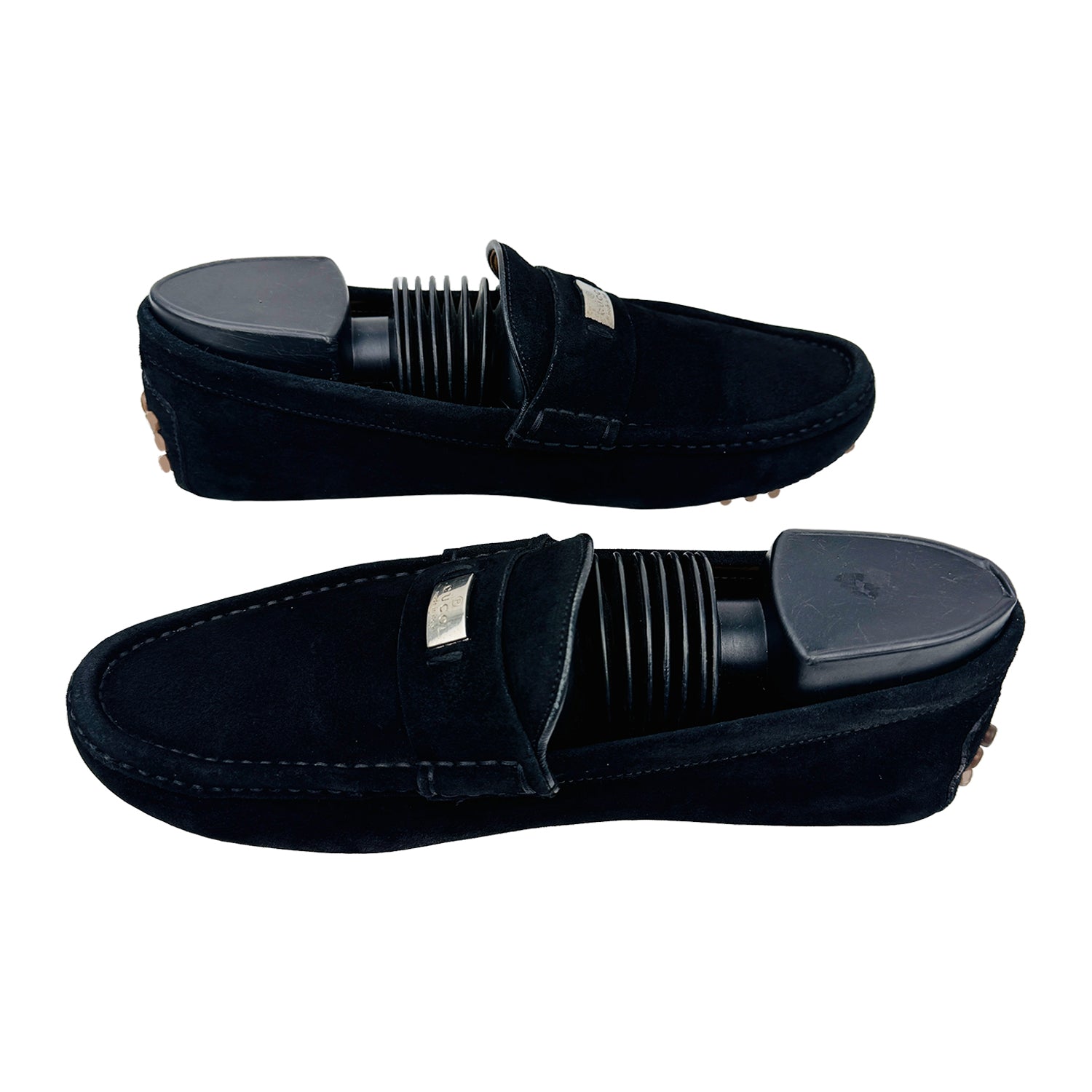 Cross Image of Gucci Men's Suede Black Driving Loafers (Size 40)