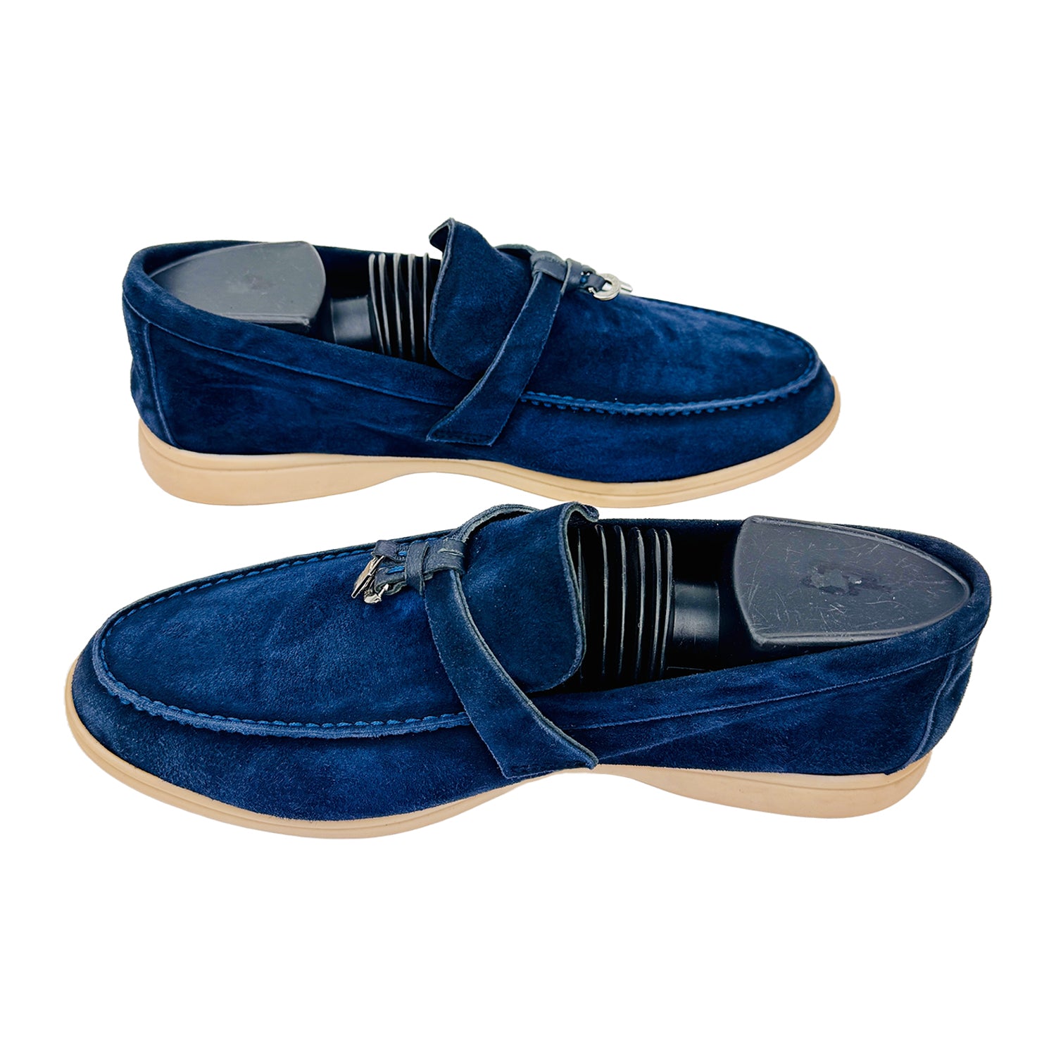 Cross Image of Loro Piana Summer Walk Dark Blue Loafers (Size 39)