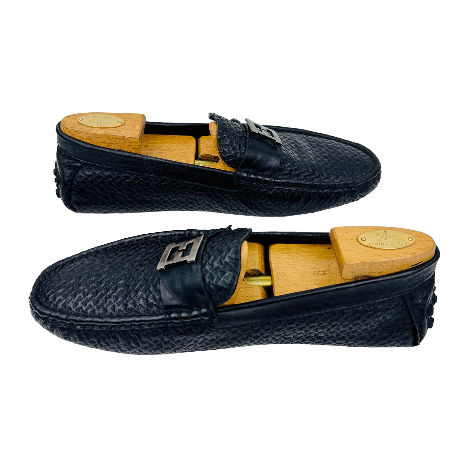 Cross image of Fendi Men's Black Leather Loafer Shoes