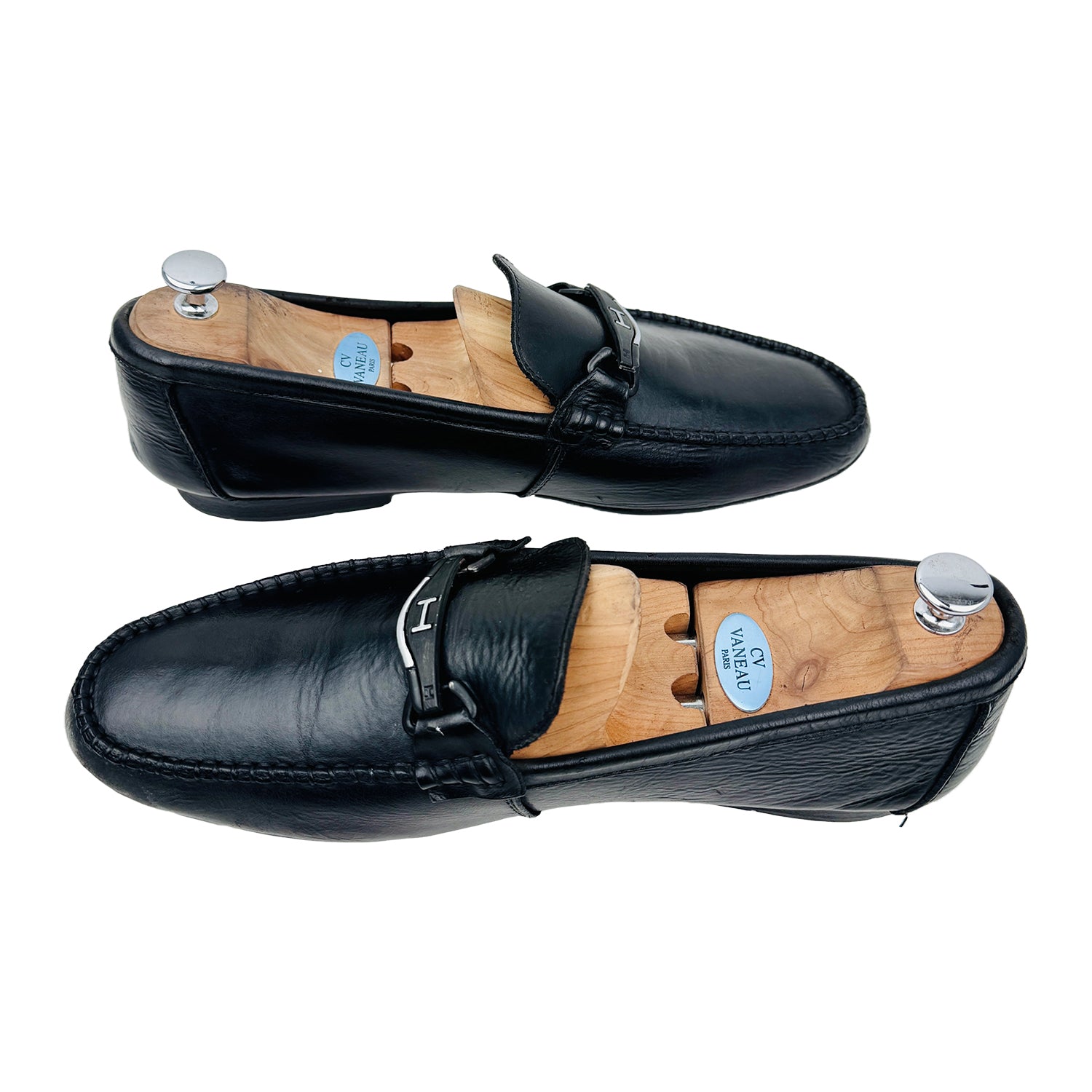 Cross image of Hermes Men's H Metal Buckle Loafers (Size 43.5/44)