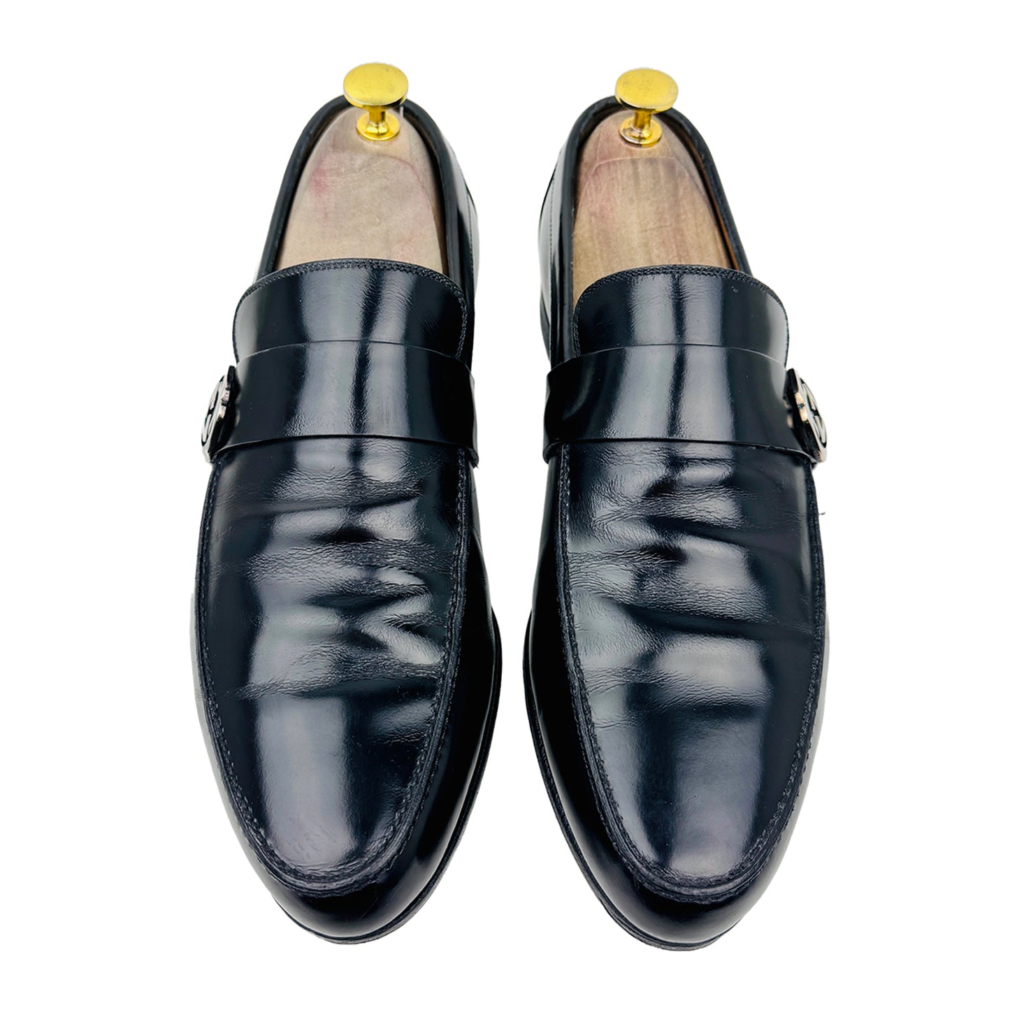 Front Image of Gucci Men's GG Logo Black Loafers (Size 41/41.5) 233506